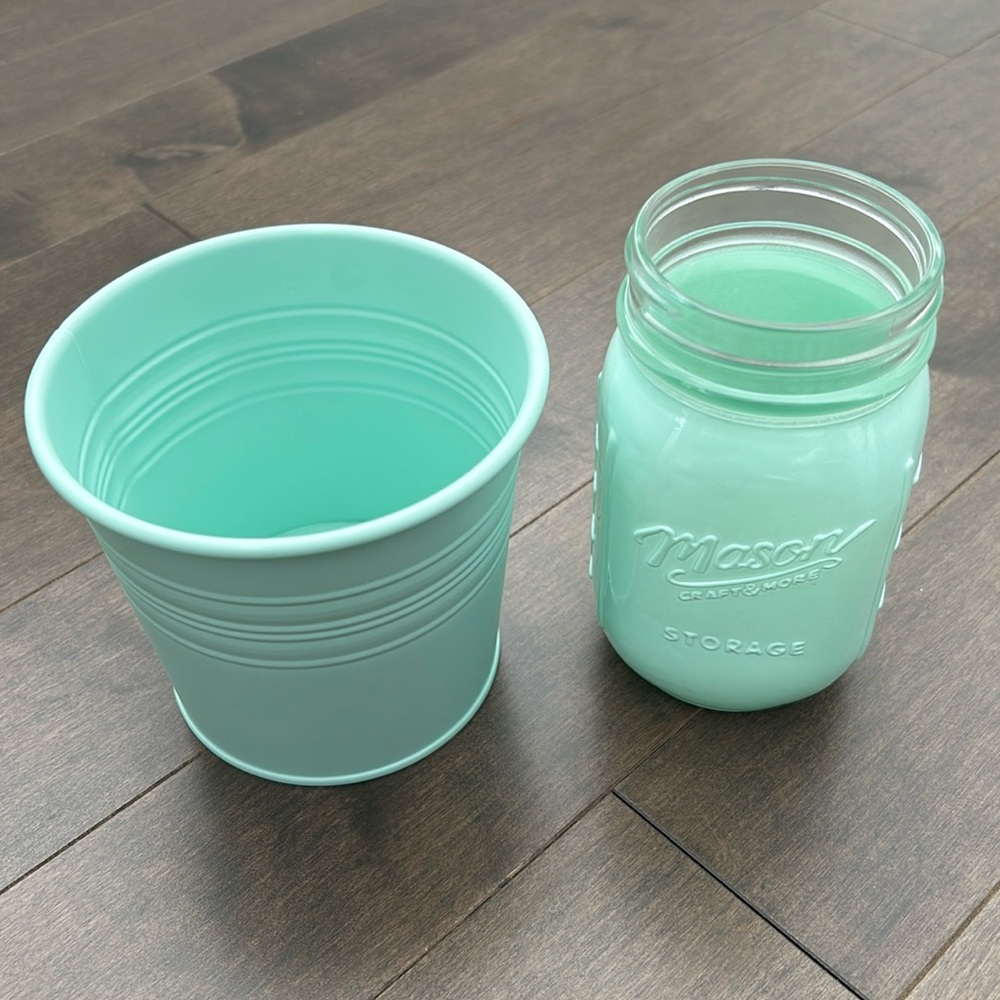 Turquoise Mint Green Craft Storage Set, Office Home Organization, Mason Jar Tin